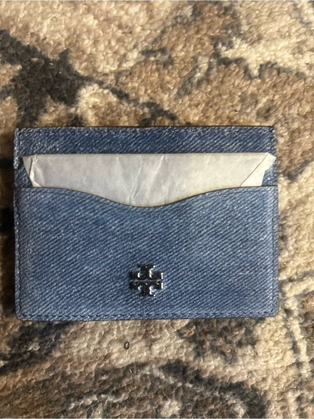NWT Tory Burch Emerson Denim Suede Slim Card Case